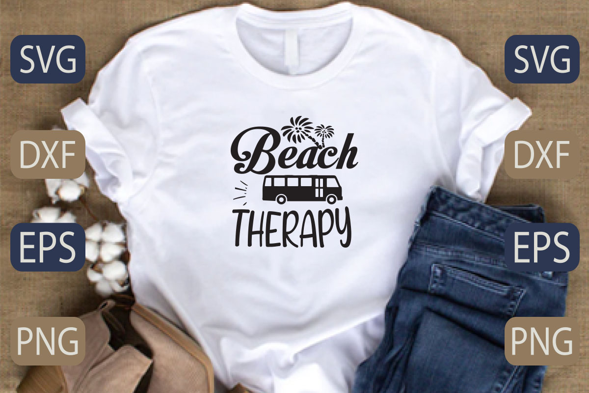 T - shirt with the words beach therapy on it.