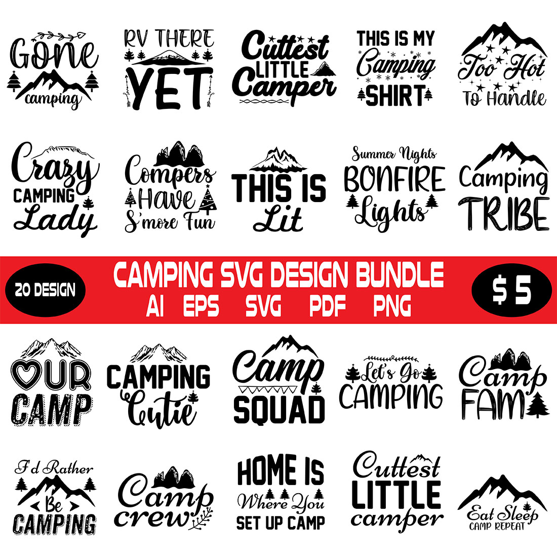 Set of camping svt designs.