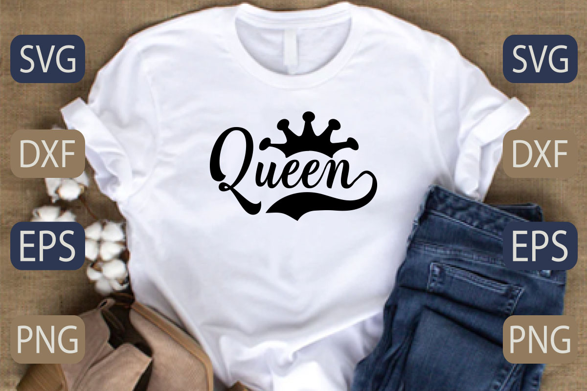 T - shirt that says queen with a crown on it.