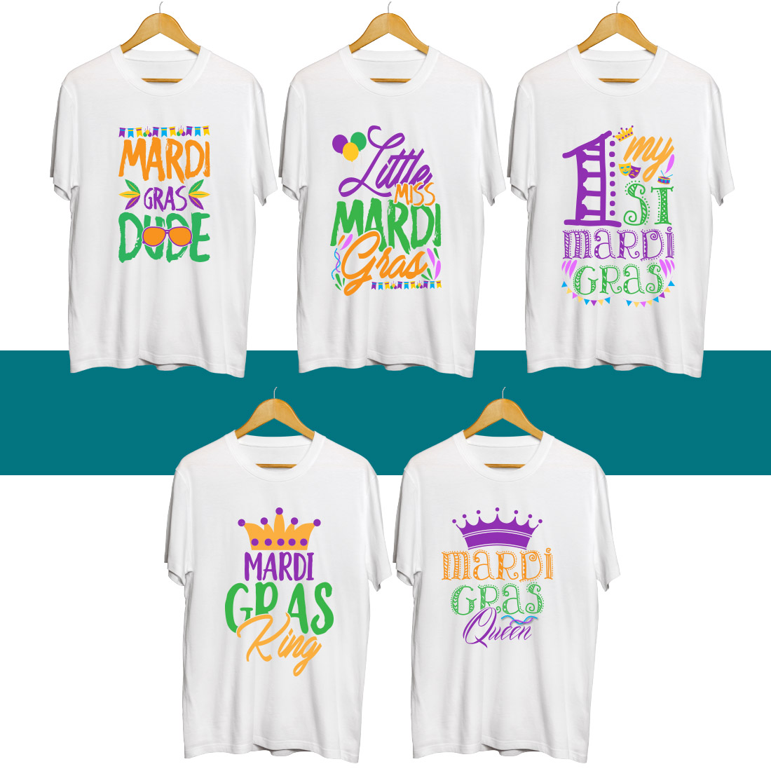 Group of t - shirts that say mardi gras.