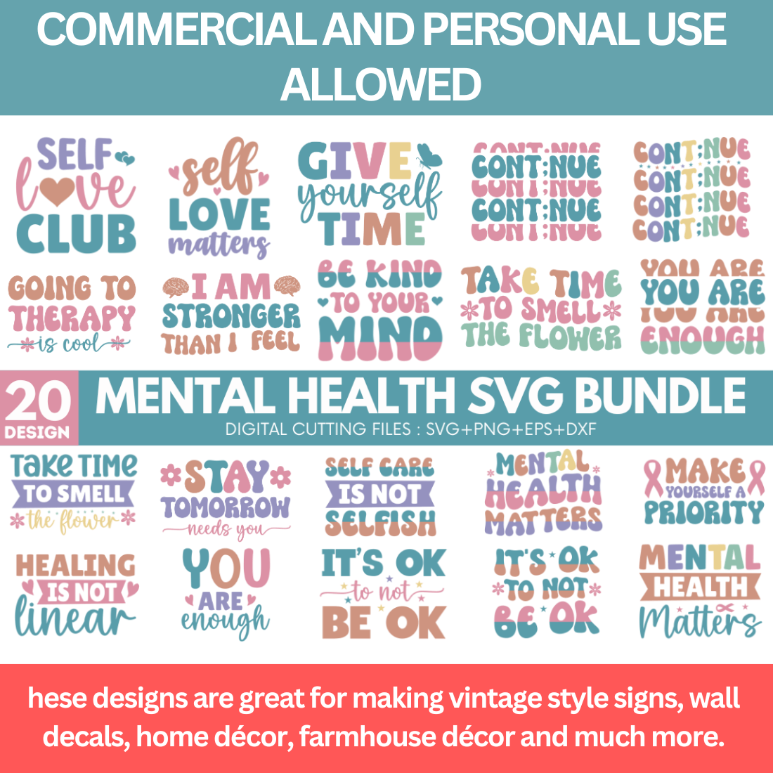 Poster with the words mental health svg bundle.