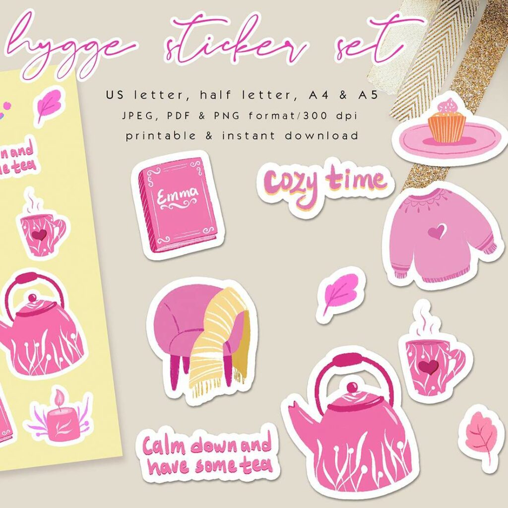 Get Cozy Printable Stickers Pack - MasterBundles