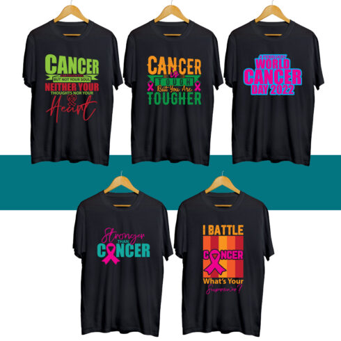 Cancer Day SVG T Shirt Designs Bundle cover image.