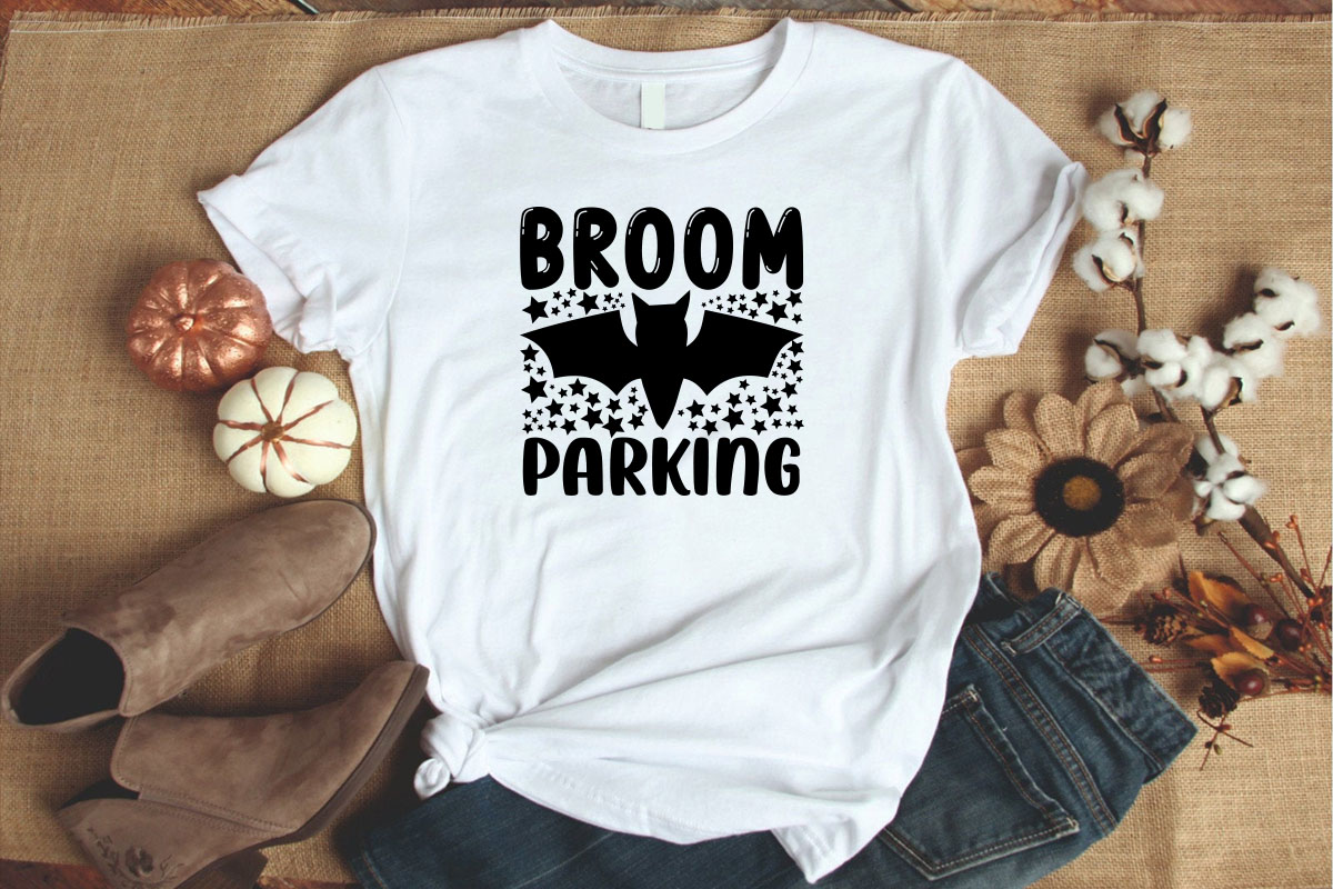 T - shirt that says broom parking on it.