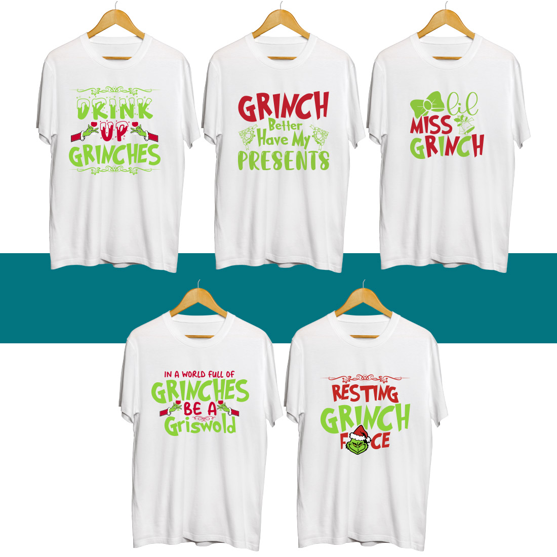 Grinch SVG T Shirt Designs Bundle preview image.