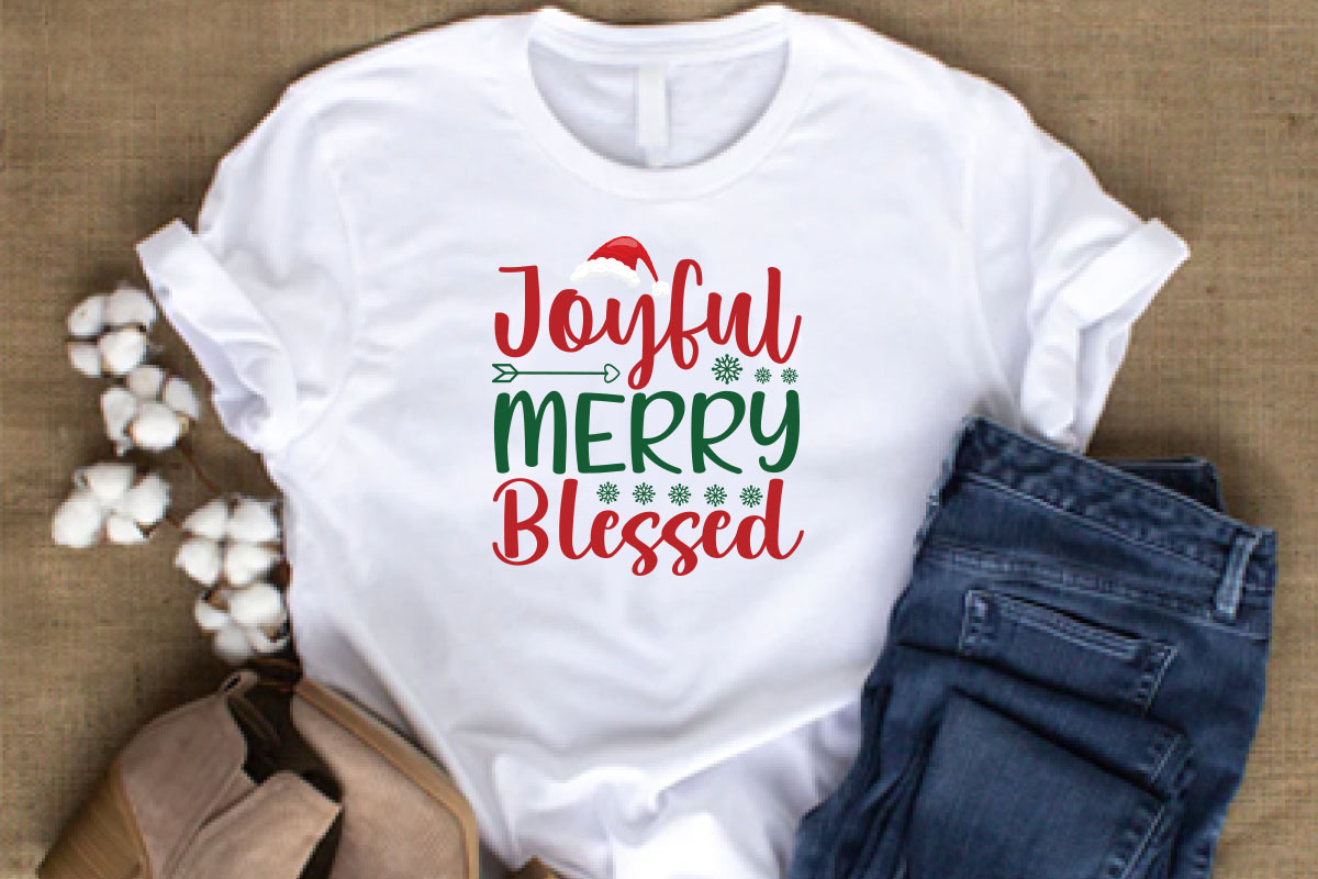 T - shirt that says joyful merry bliss.