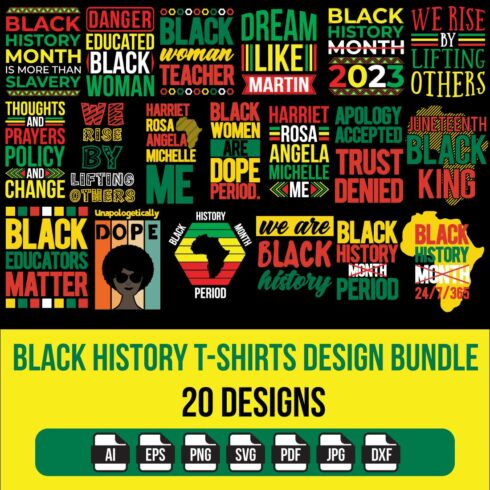 Black History Typrography T-Shirt Design Bundle // 20 Design cover image.