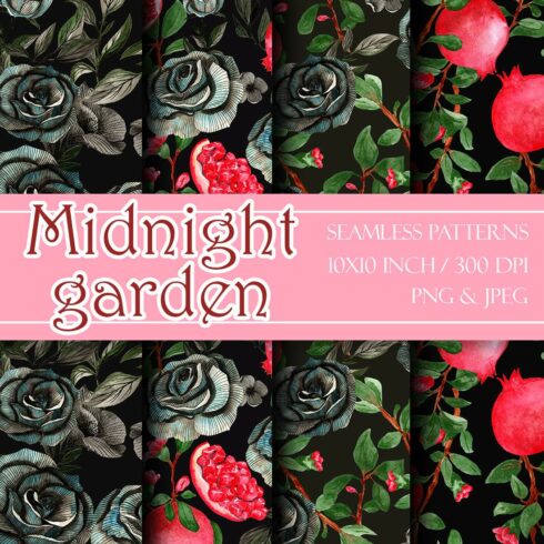 Night Garden Pomegranate Roses vintage Pattern cover image.