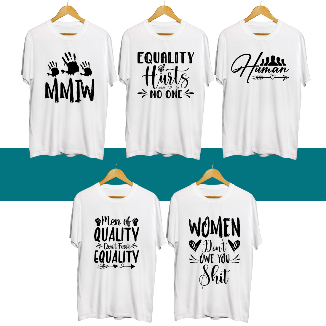 Four t - shirts with the words women and men on them.