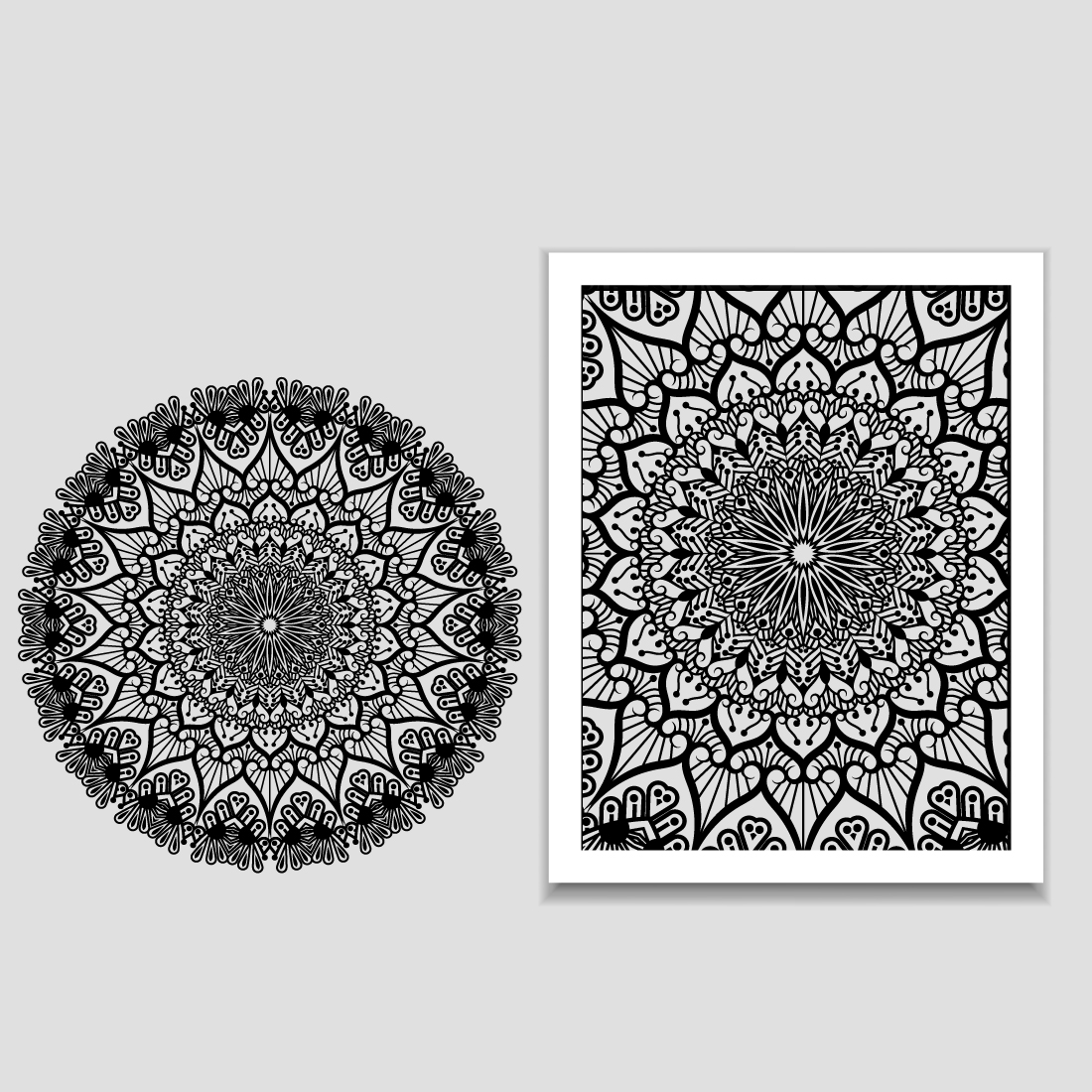 Black and white drawing of a circular design.