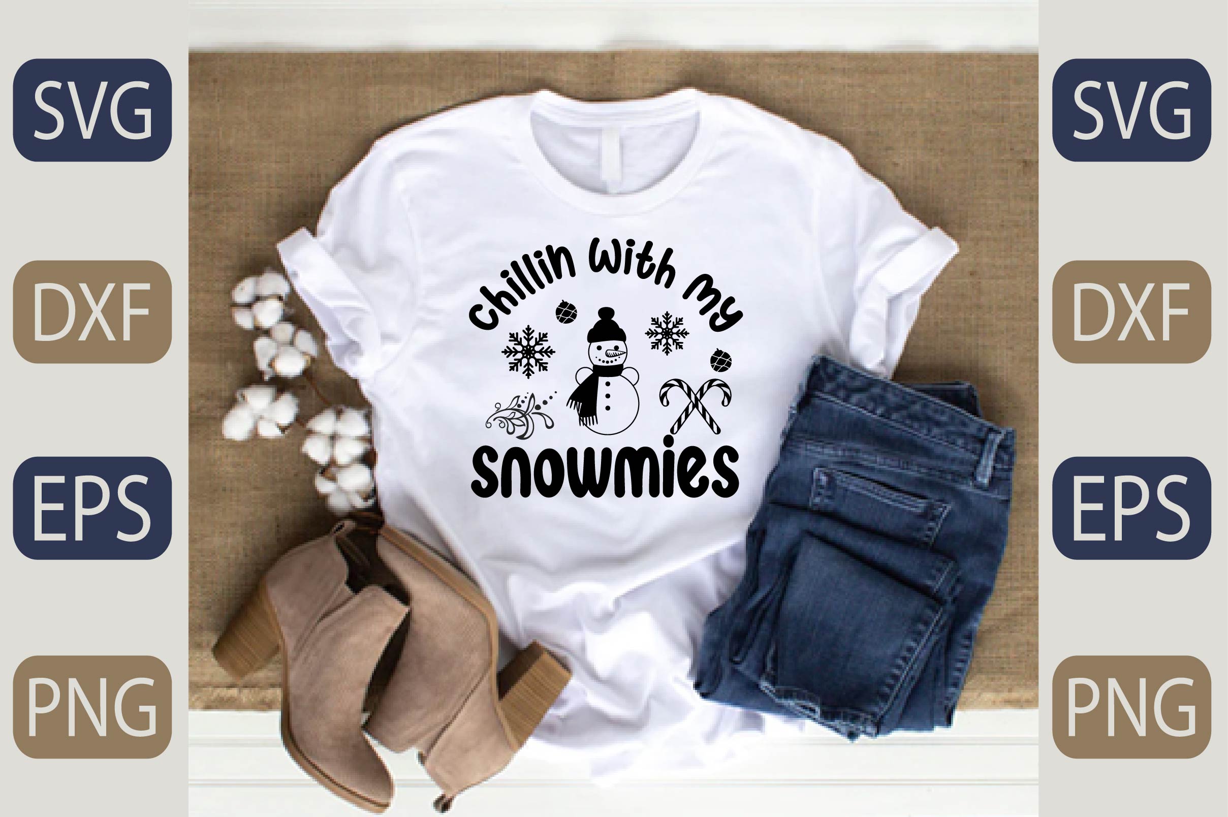 White shirt that says chillin with my snowmies.
