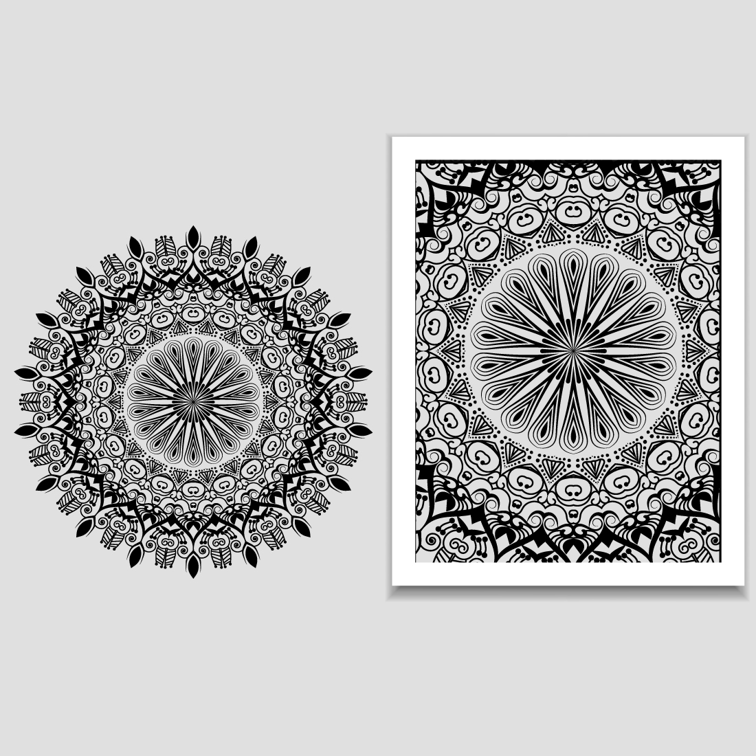 Black and white drawing of a circular design.