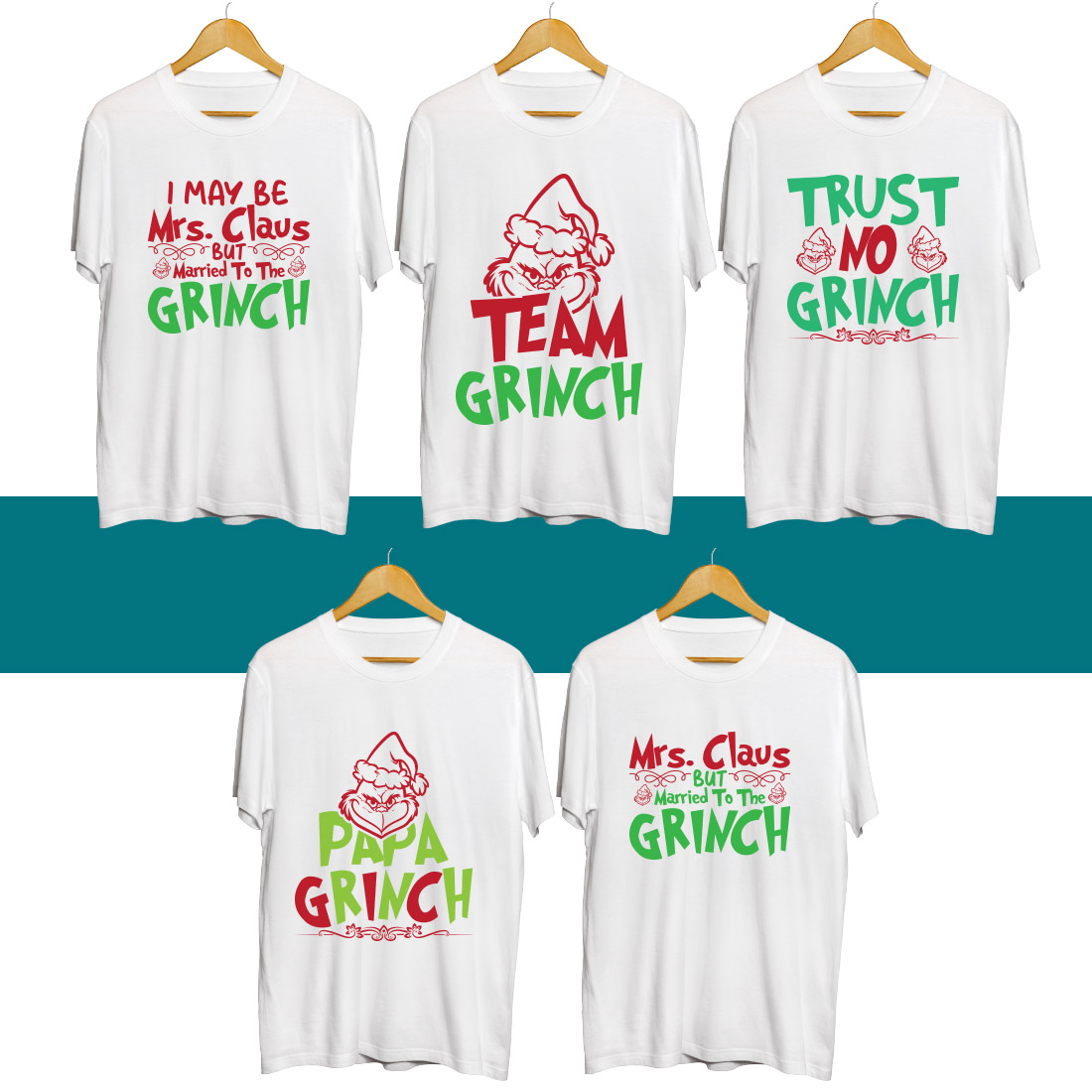 Grinch SVG T Shirt Designs Bundle preview image.