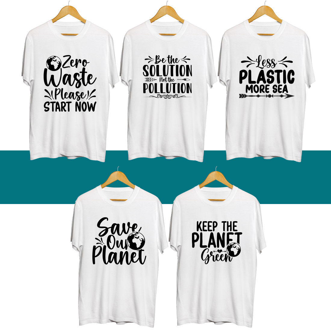 Four t - shirts that say save the planet.