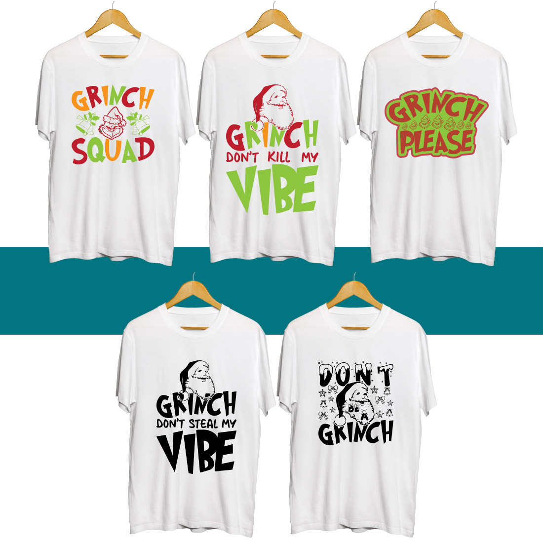 Four t - shirts that say grinch.