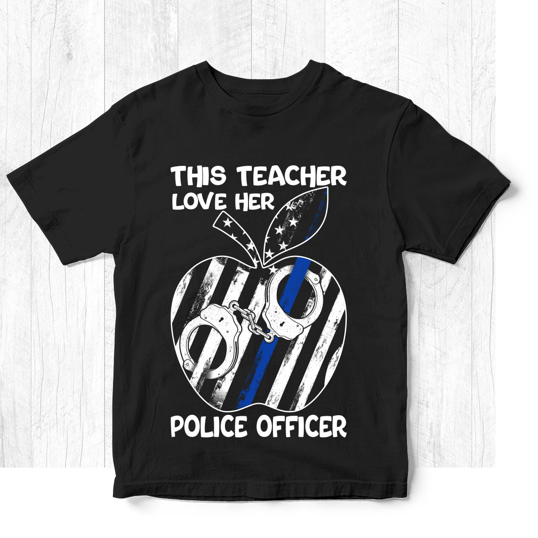 Black t - shirt with the words police officer on it.