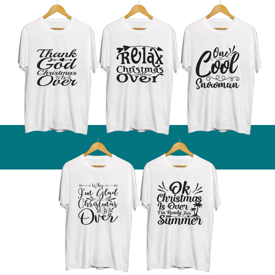Four t - shirts with different sayings on them.