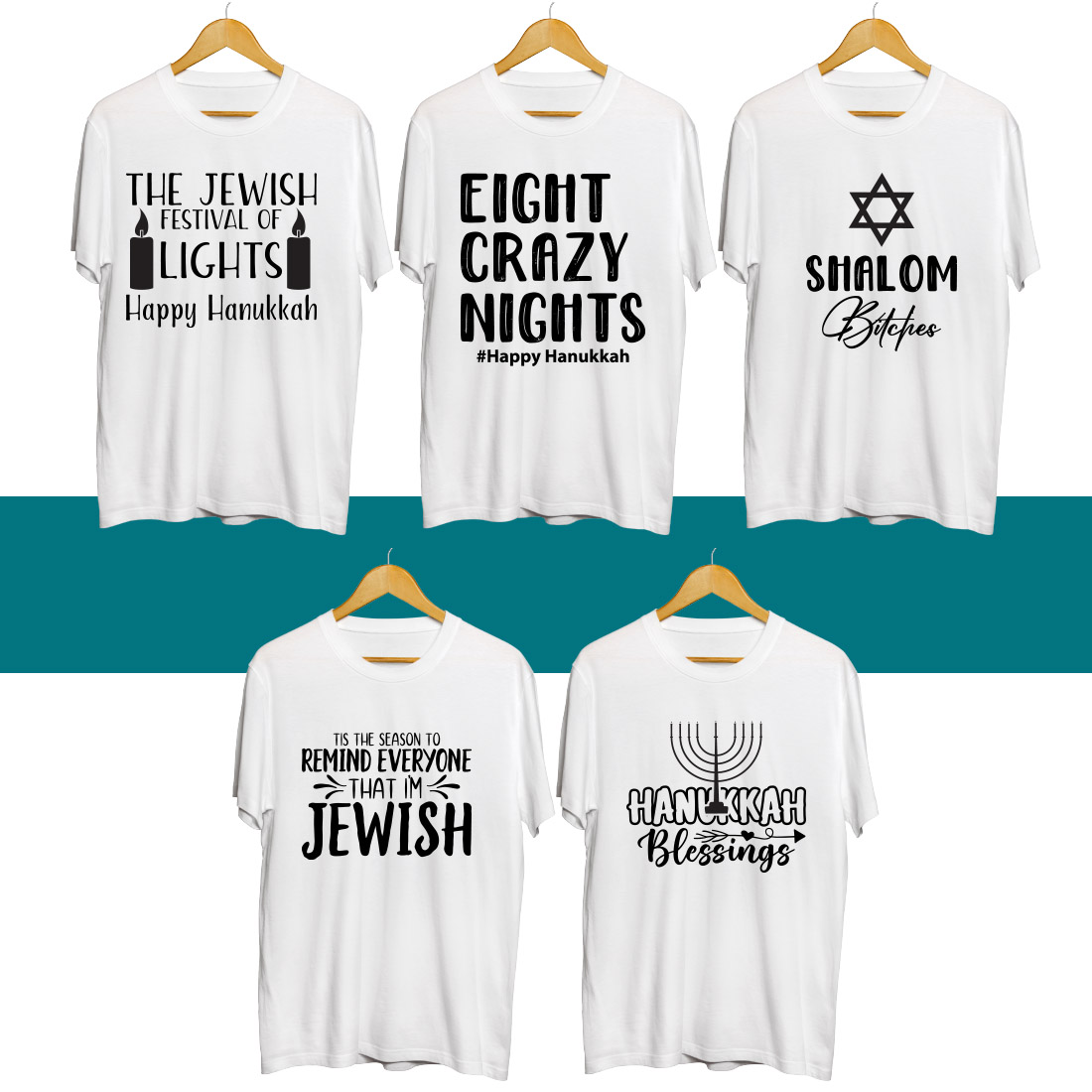 Hanukkah SVG T Shirt Designs Bundle preview image.