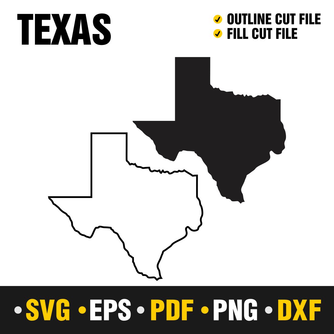 Texas Map SVG, PNG, PDF, EPS & DXF - Texas Vector Files - Perfect for Your USA-Themed Projects cover image.