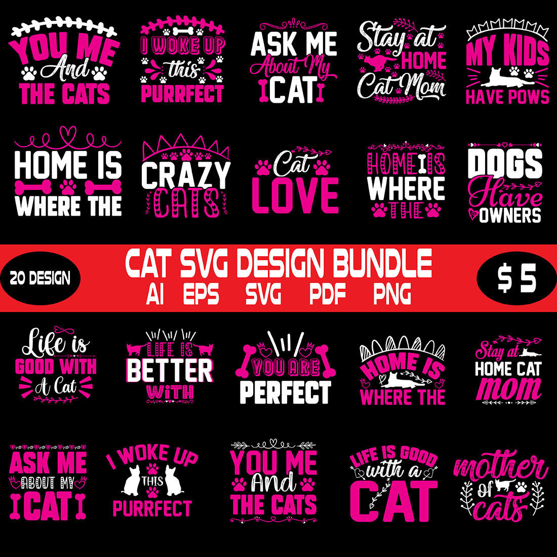 Cat Svg Design Bundle cover image.