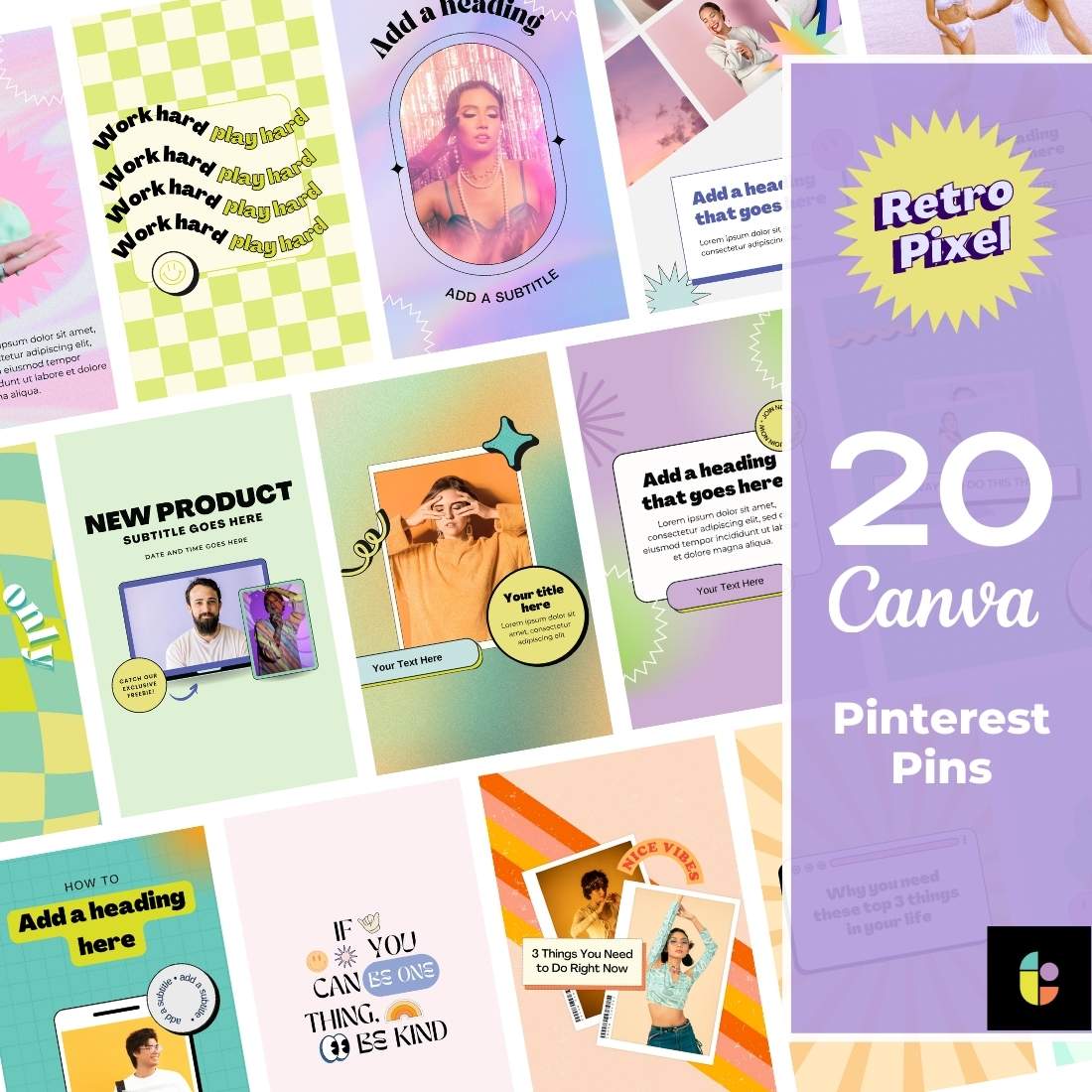 Retro Pinterest Pins Canva Template cover image.