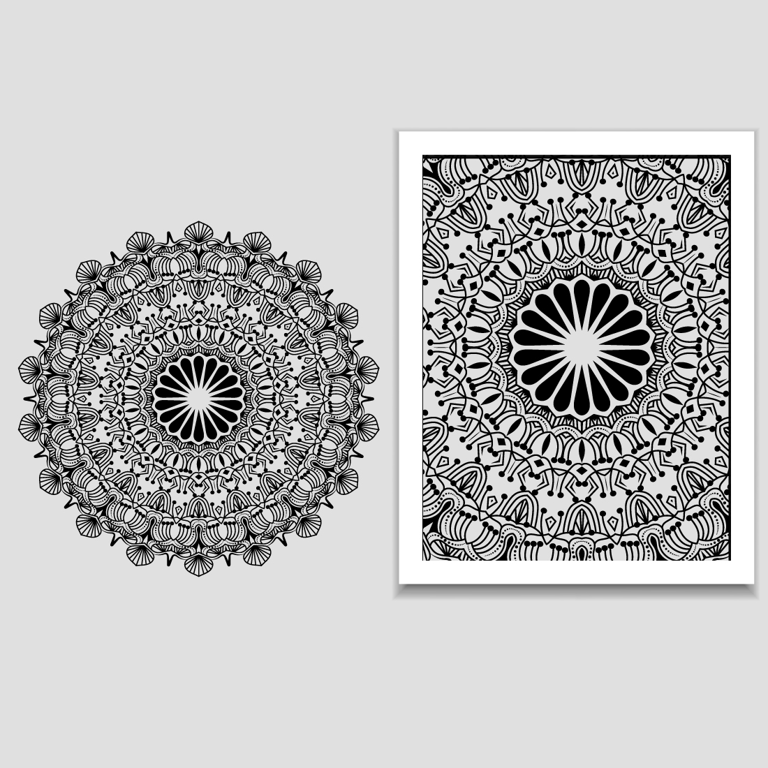 Black and white drawing of a circular design.