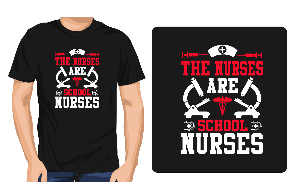 Man wearing a black t - shirt with the words the nurses are school nurses.
