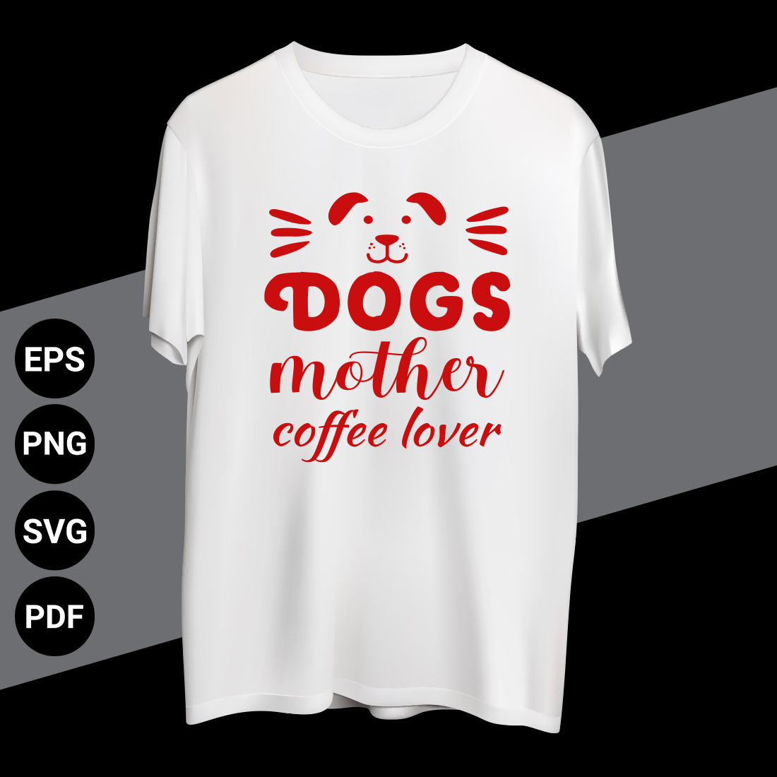Dog books and coffee T-shirt design preview image.