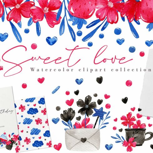 Sweet Love Watercolor Clipart pattern collection cover image.