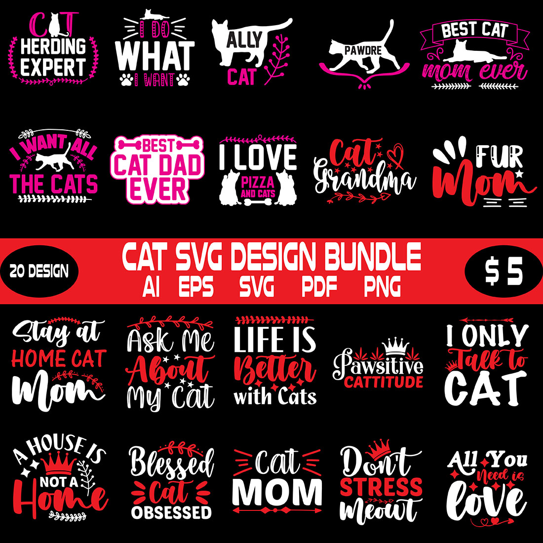 Cat Svg Design Bundle cover image.