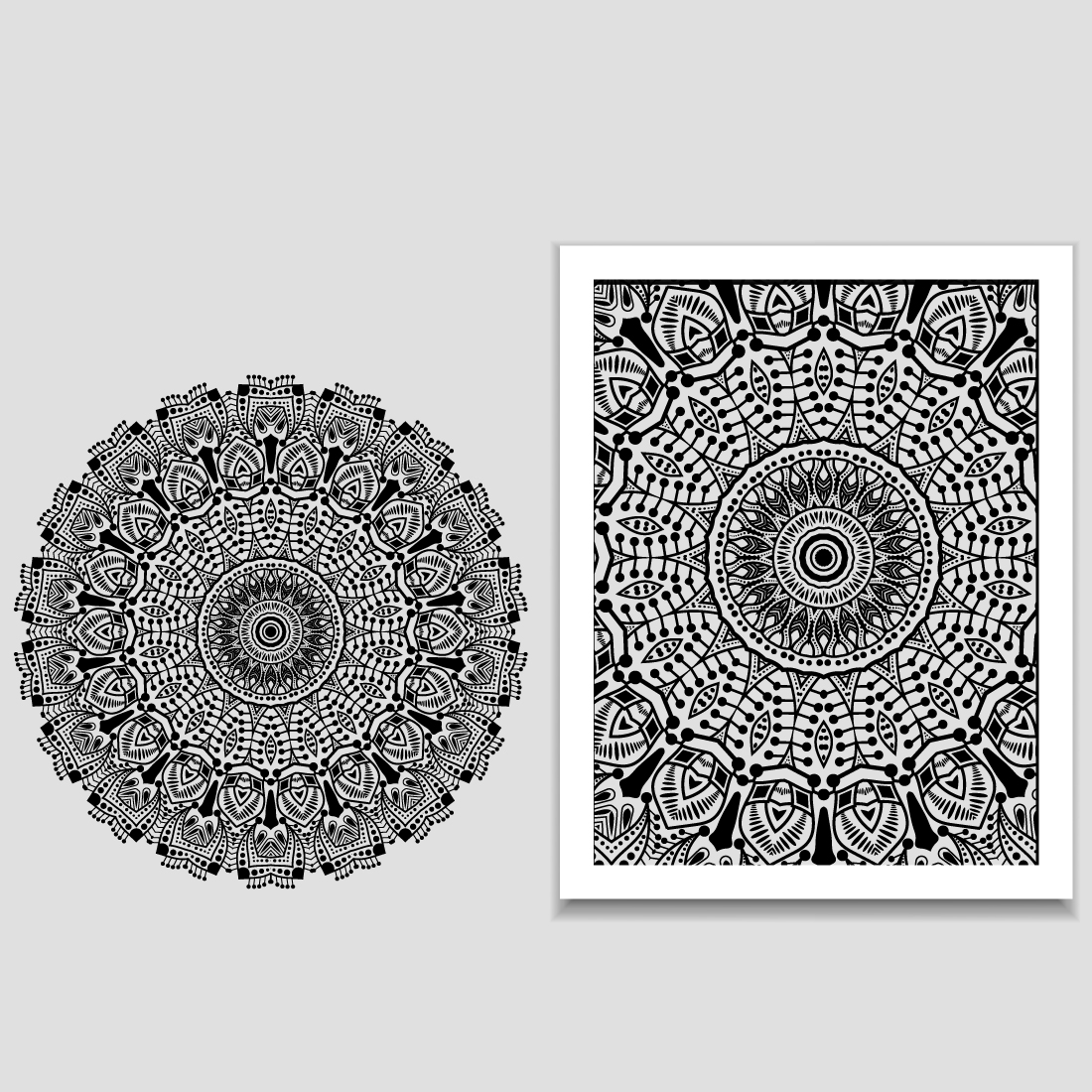 Black and white drawing of a circular design.