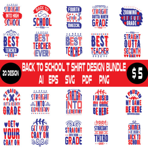 Back to School T Shirt Design Bundle cover image.