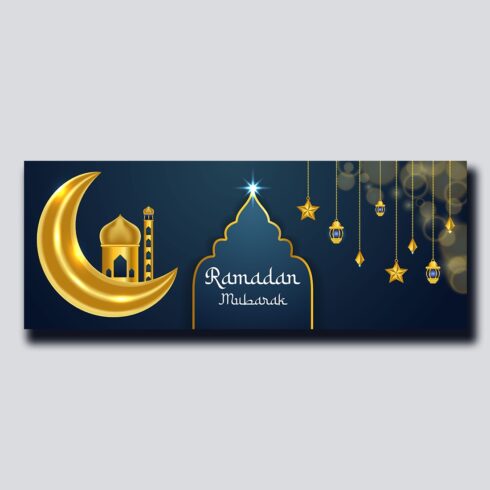 Ramadan Mubarak Social Media Cover Banner With 3d Lantern And Islamic Elements cover image.
