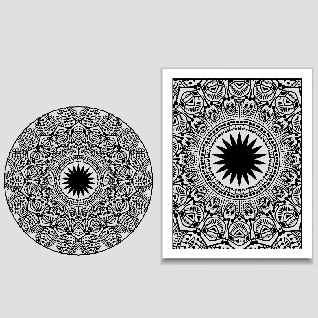 Black and white drawing of a circular design.