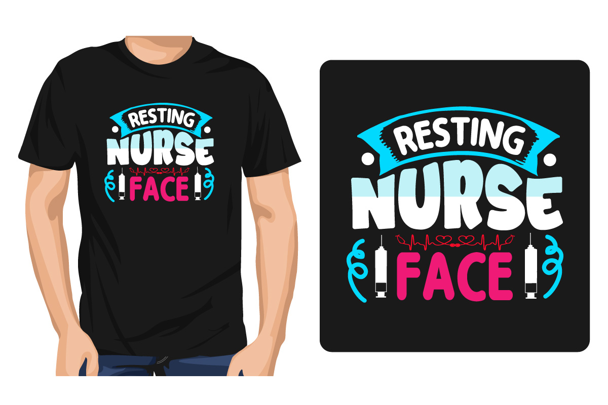 Man wearing a black t - shirt with the words resting nurse on it.