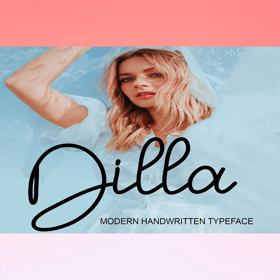 Woman with blonde hair and a white shirt with the words dillla on it.
