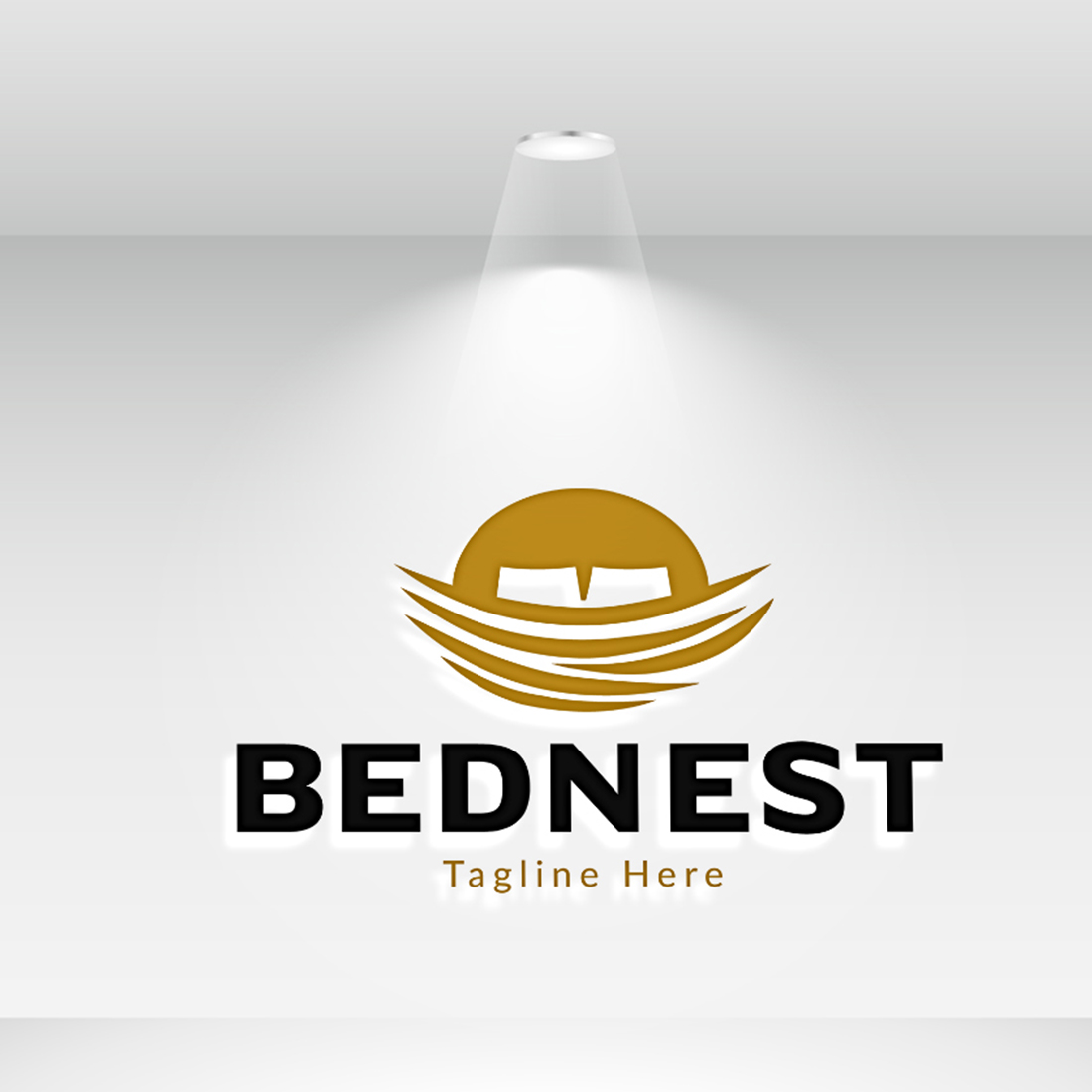 Bed nest logo on a white wall.