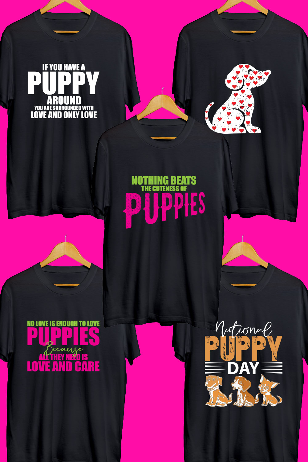 Puppy Day SVG T Shirt Designs Bundle pinterest preview image.