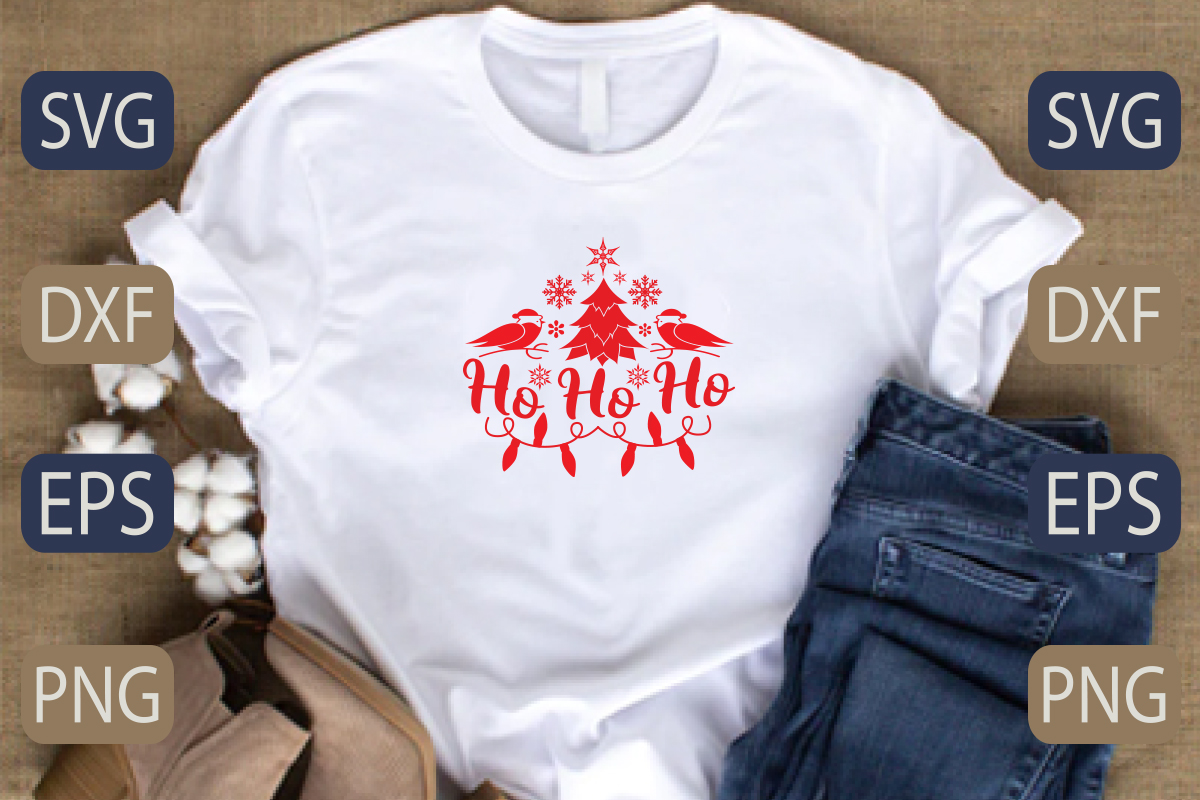 White t - shirt with a red christmas design on it.