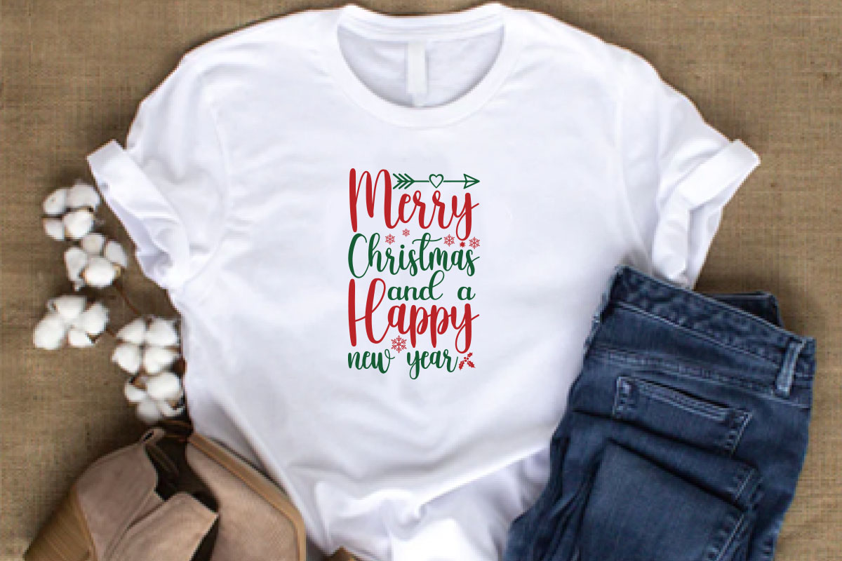 T - shirt that says merry christmas and a happy new year.