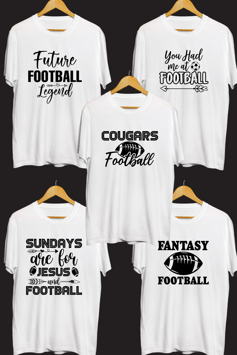 Football SVG T Shirt Designs Bundle pinterest preview image.
