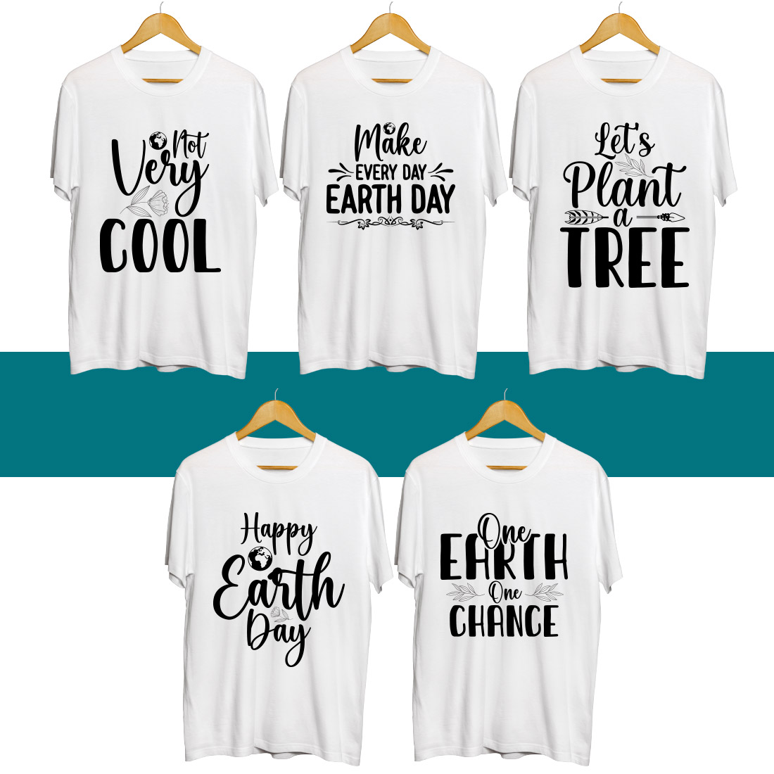 Set of four t - shirts that say happy earth day and let's.