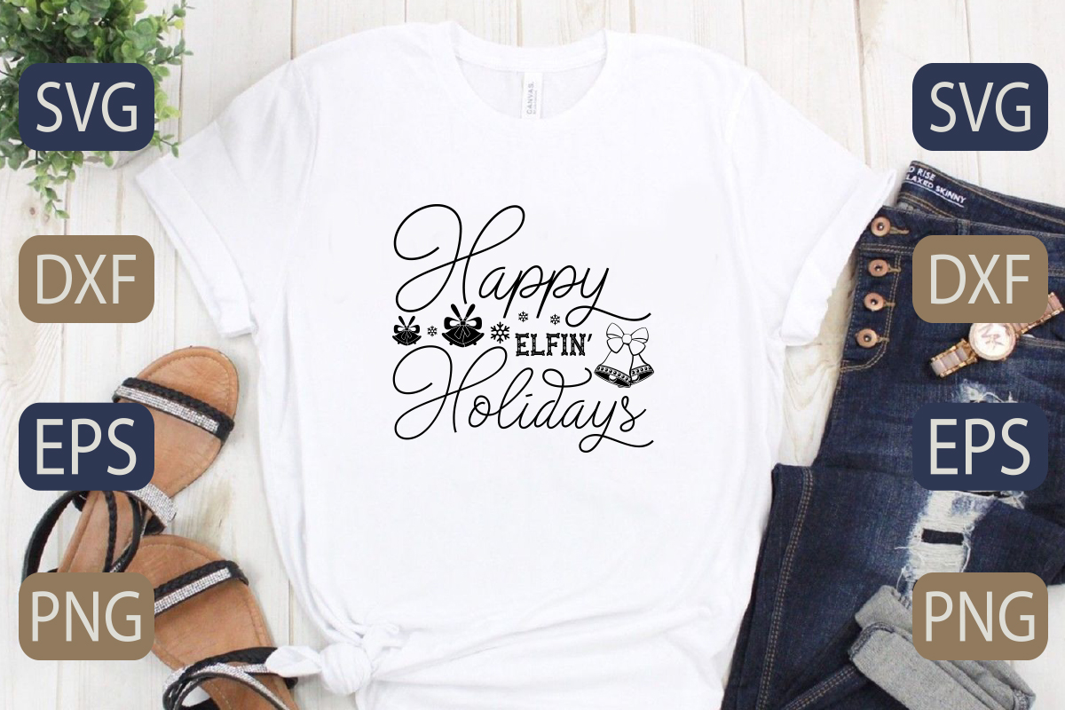 T - shirt with the words happy holidays on it.