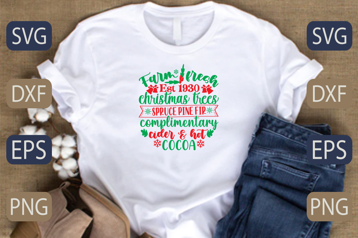 White t - shirt with a green and red christmas tree on it.