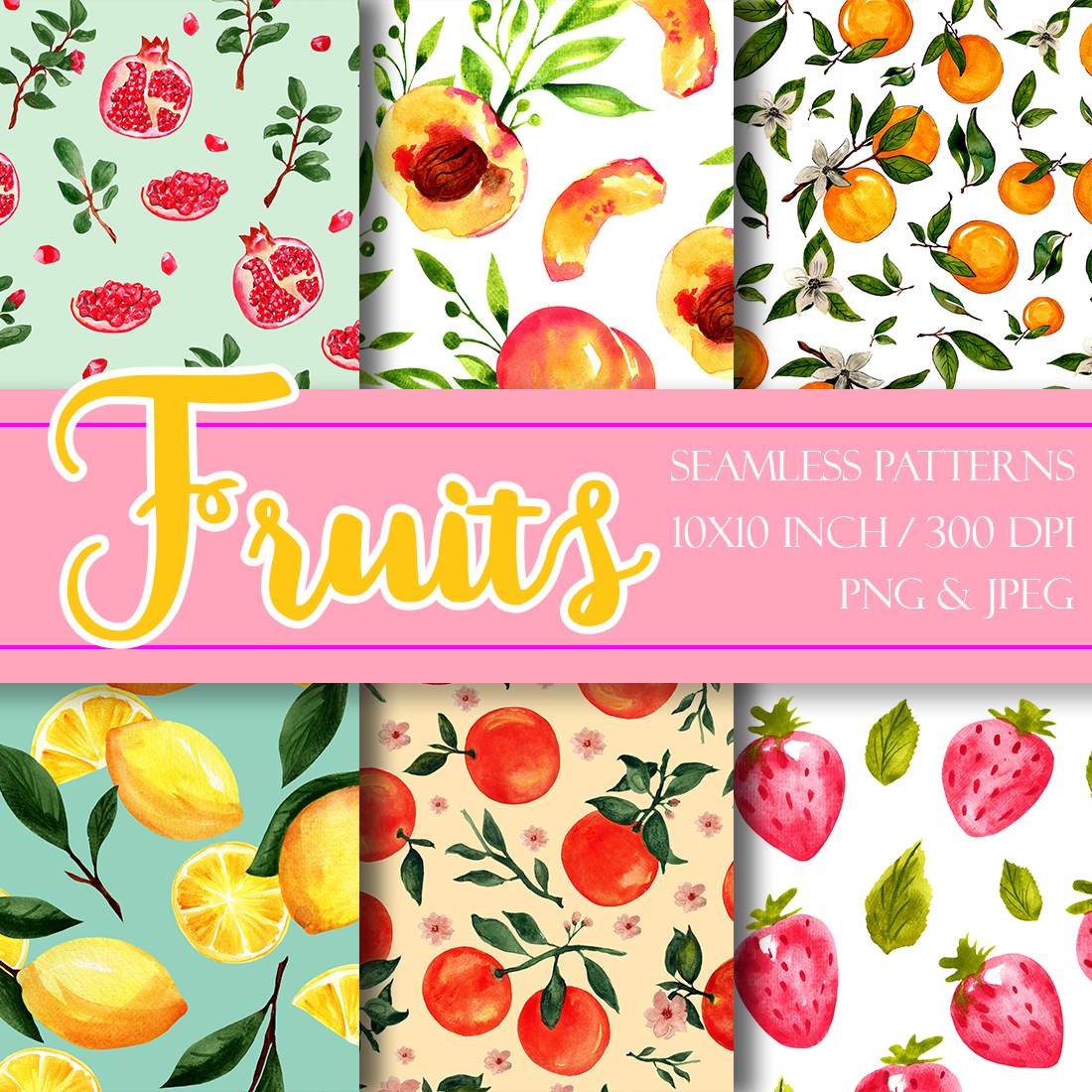 Fresh Fruits Seamless Patterns preview image.
