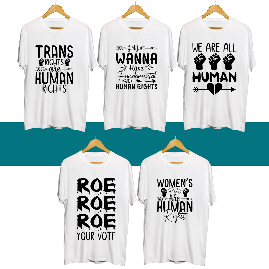 Four t - shirts that say women's rights and women's rights.