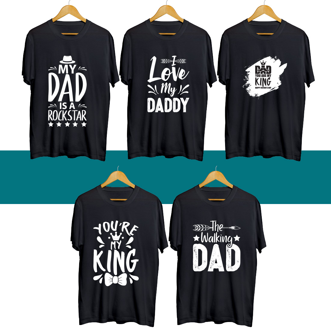 Four t - shirts with the words dad.