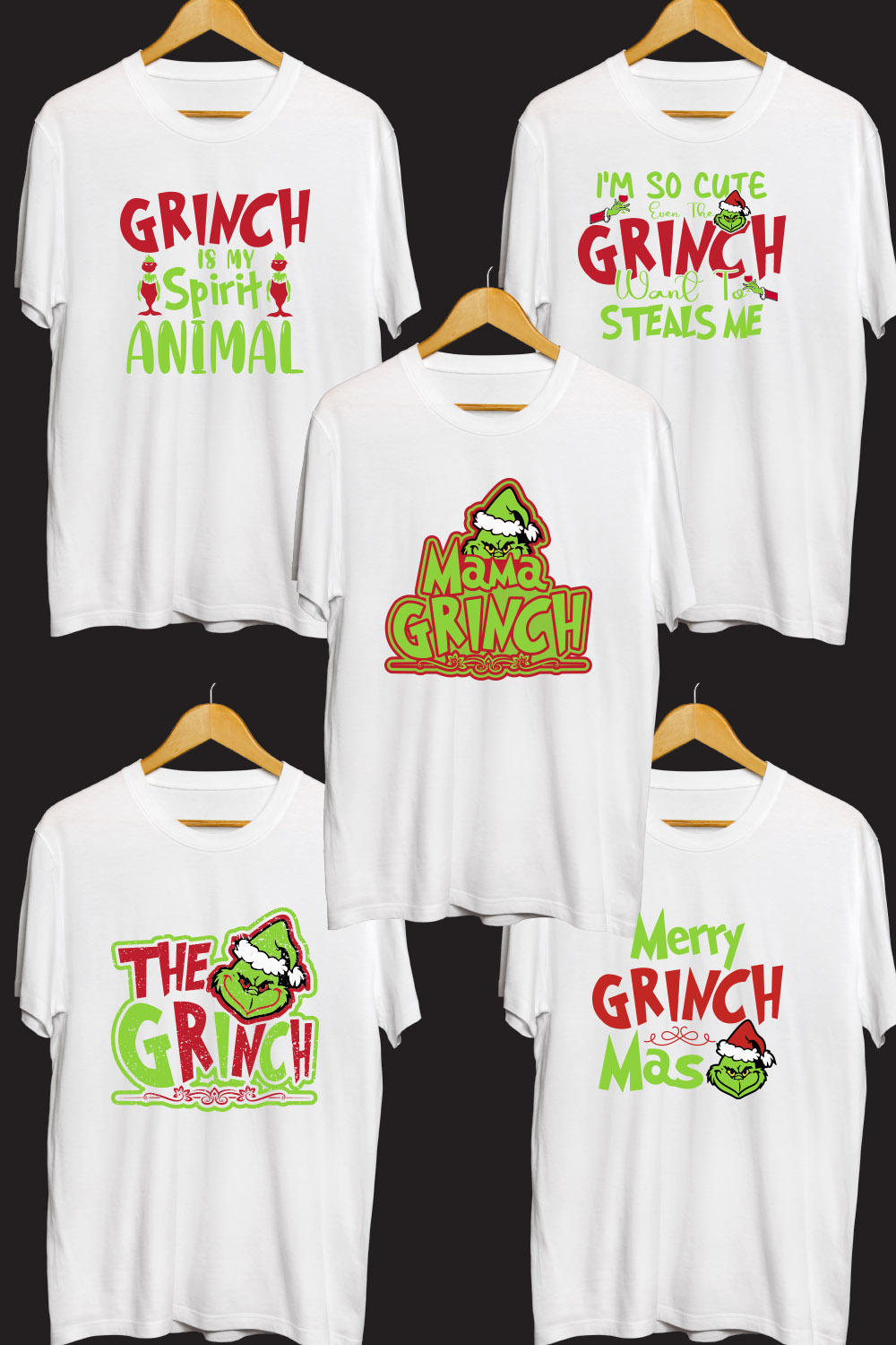 Grinch SVG T Shirt Designs Bundle pinterest preview image.