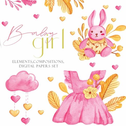 Cute Baby girl watercolor Clipart & Patterns cover image.