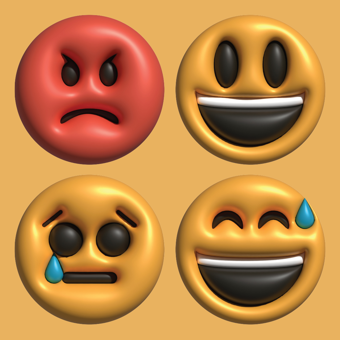 Set of four emoticions with different expressions.